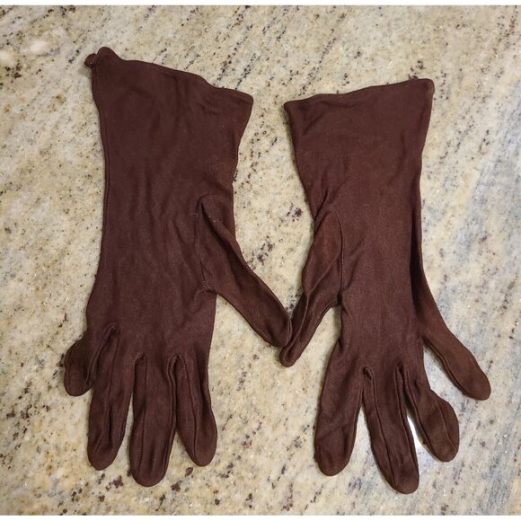 Vintage Women's Plus Size XL/XXL Brown Rayon Formal 11" Gloves Stitching Detail - Picture 5 of 16